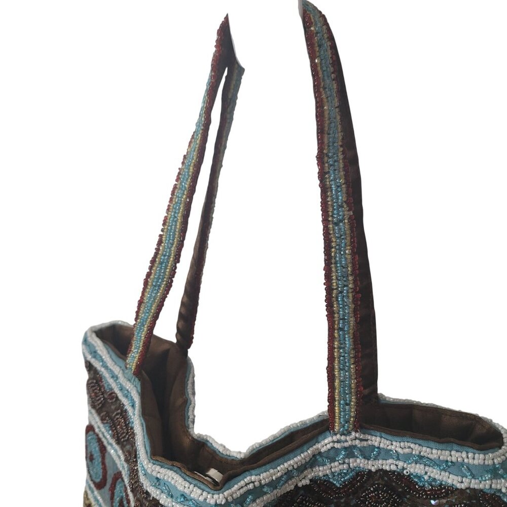 Christiana Beaded Boho Shoulder Bag 13"x10" With 6.5" Drop Multicolor Teardrop & - Picture 4 of 13
